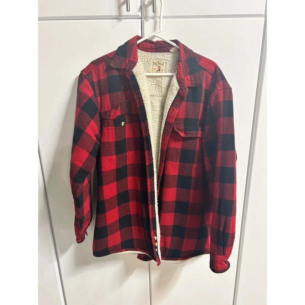 Red Head‎ Men's L Red Black Plaid Sherpa-Lined Flannel Jacket Shacket Outdoors